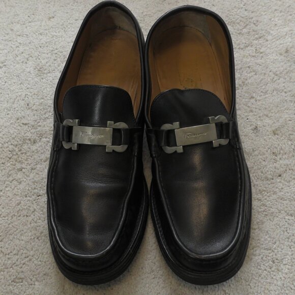 Salvatore Ferragamo Vintage Black Leather Slip On Loafers w/Buckle Mens 10 main image 5